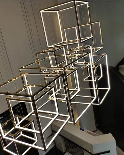 Modern square led chandelier art design postmodern luxury golden light Indoor Living Room Decor Lobby suspension chandelier