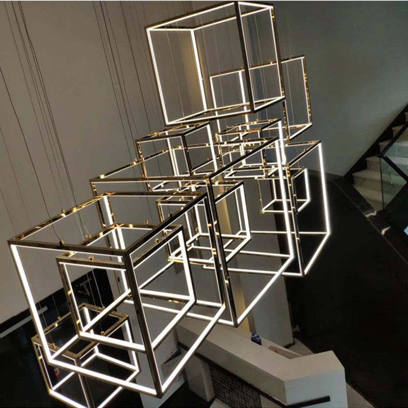 Modern square led chandelier art design postmodern luxury golden light Indoor Living Room Decor Lobby suspension chandelier