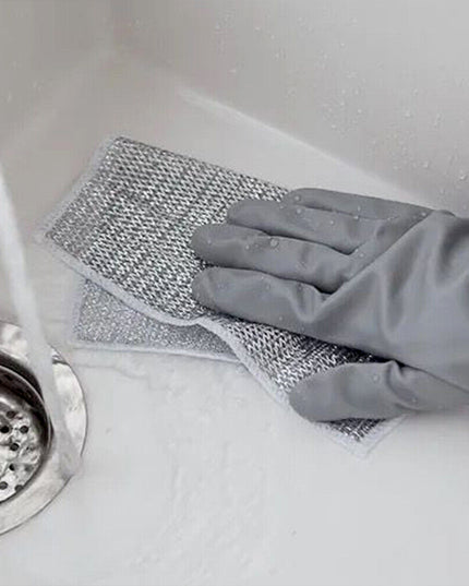 5564 Double-sided Multipurpose Microfiber Cloths Stainless Steel Scrubber Non-scratch Wire Dishcloth Durable Kitchen Scrub Cloth (1 Pc  20x20 Cm)