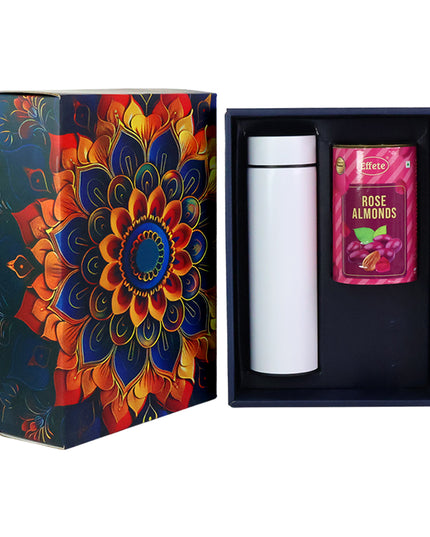 Effete Rose Almonds Gift Hamper Golden With Bottle (2 Pc Set)