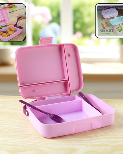 Smart Leak Proof Lunch Box With 3 Compartments And Spoon Set (1 Set)