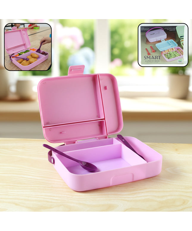 Smart Leak Proof Lunch Box With 3 Compartments And Spoon Set (1 Set)