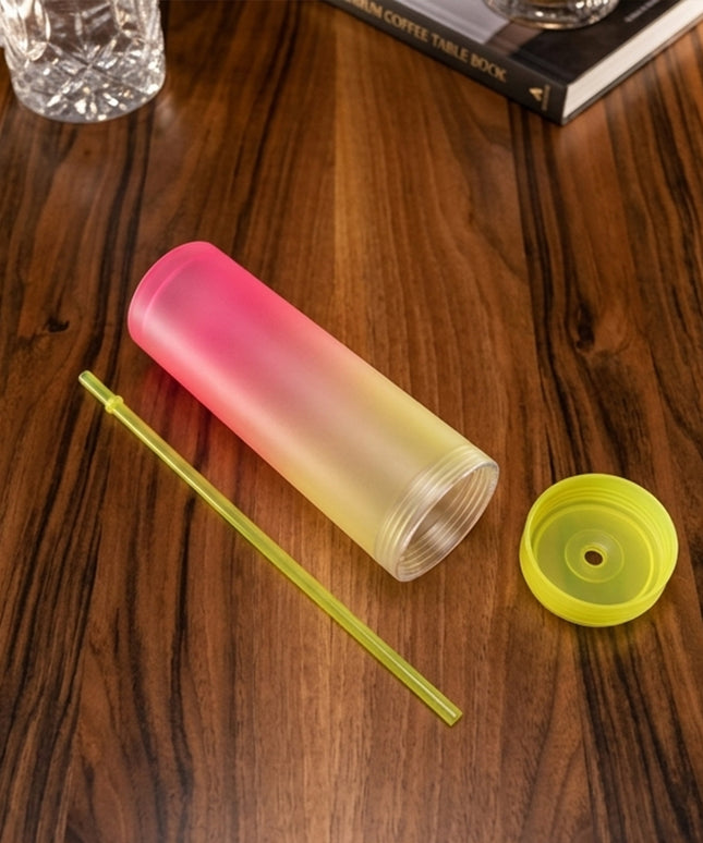 Gradient Plastic Drinking Tumbler Cup With Lid And Straw 400 Ml Approx