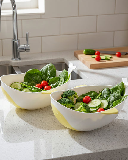 Plastic Rice Pulses Fruits Vegetable Noodles Pasta Washing Bowl And Strainer (2 Pc)