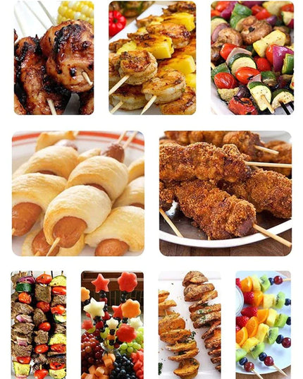 1100 Camping Wooden Color Bamboo Bbq Skewers Barbecue Shish Kabob Sticks Fruit Kebab Meat Party Fountain Bamboo Bbq Sticks Skewers Wooden (20cm)