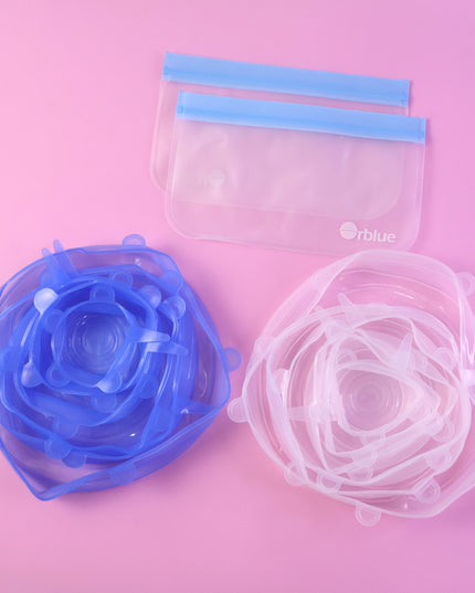 12 Peace Reusable Stretch Lids Set With 2 Storage Pouches  Flexible Food Cover Lids