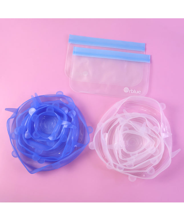 12 Peace Reusable Stretch Lids Set With 2 Storage Pouches  Flexible Food Cover Lids