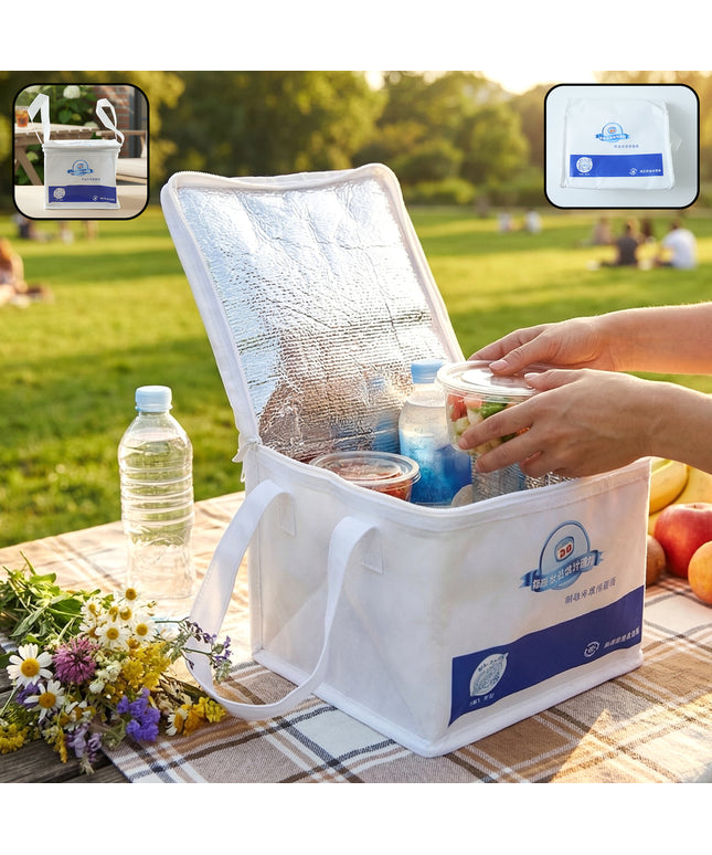 Portable Insulated Lunch Bag With Zipper Closure 16x19x21 Cm