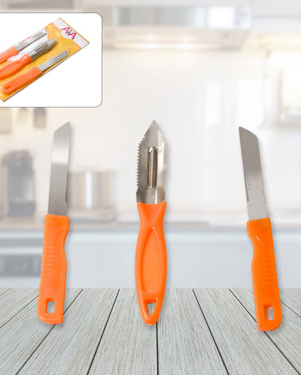 8217 3in1 Multipurpose Stainless Steel Classic Kitchen Knife Set Of 3 For Fruits And Vegetable Chopping  Cutting  Peeling Kitchen Knife  Vegetable Peeler  Plain Knife