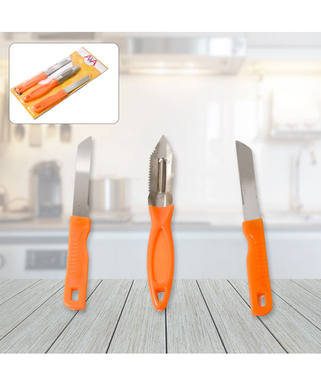 8217 3in1 Multipurpose Stainless Steel Classic Kitchen Knife Set Of 3 For Fruits And Vegetable Chopping  Cutting  Peeling Kitchen Knife  Vegetable Peeler  Plain Knife
