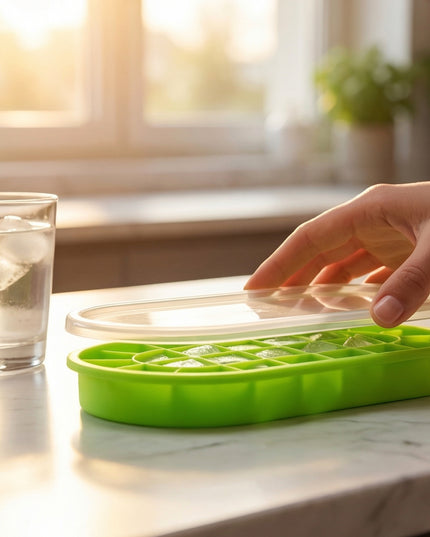 Premium Oval Silicone Ice Cube Tray With Lid (1 Pc)