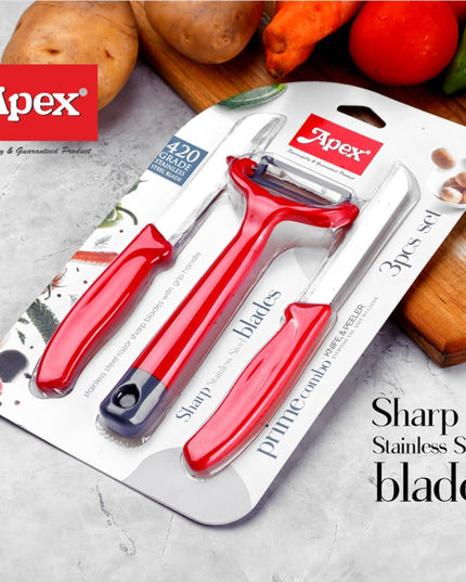 Apex 3-piece Stainless Steel Kitchen Knife And Peeler Set