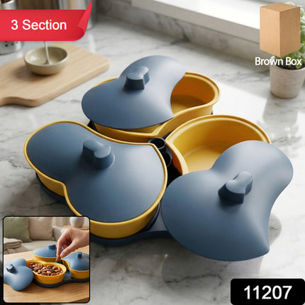 Multipurpose 3 Section Snack Serving Tray With Lid (1 Pc)