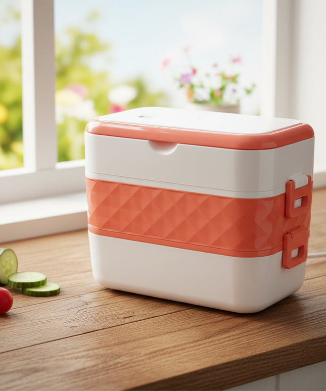 Electric Heated Lunch Box With Stainless Steel Inner Containers (1 Set)