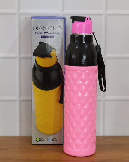 Plastic 1000 Ml Approxdiamond Pattern Leakproof Water Bottle (1 Pc)