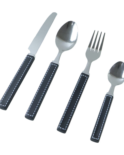 Premium Stainless Steel Kitchen Plastic Handle Cutlery Set With Tray (24 Pc Set)