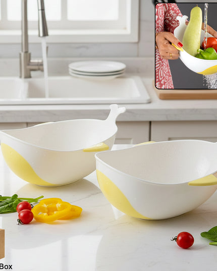 Plastic Rice Pulses Fruits Vegetable Noodles Pasta Washing Bowl And Strainer (2 Pc)