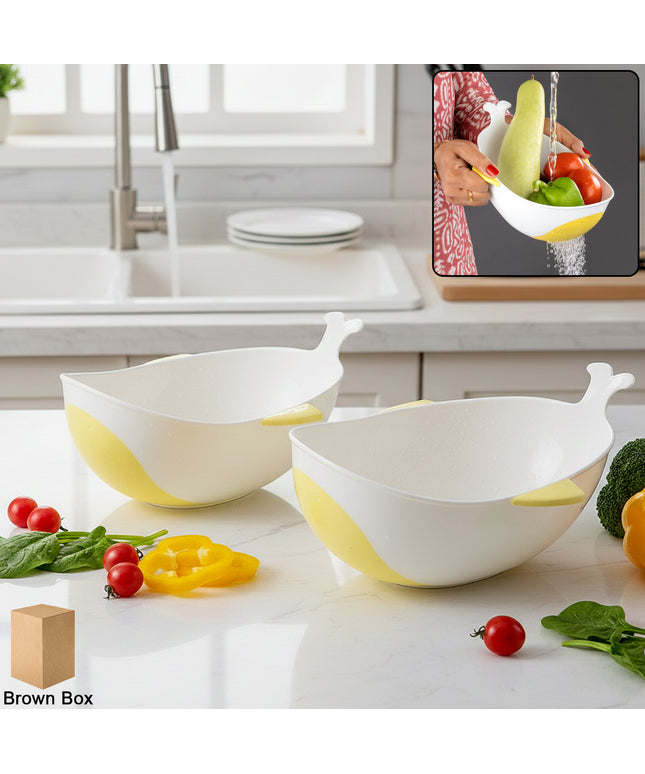 Plastic Rice Pulses Fruits Vegetable Noodles Pasta Washing Bowl And Strainer (2 Pc)