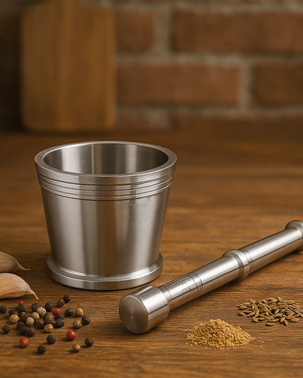 Heavy Duty Stainless Steel Mortar And Pestle Set For Kitchen Khalbatta Set (2 Pc Set)