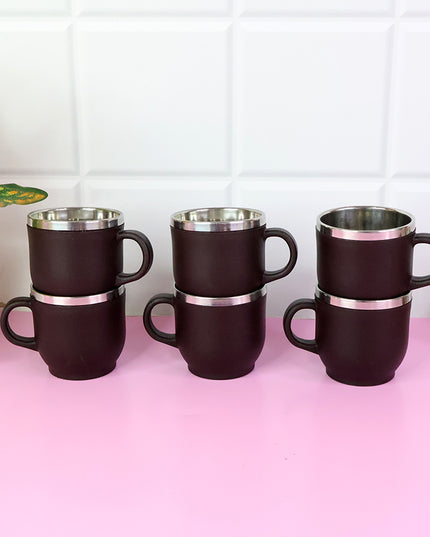 Apex Premium Double Wall Stainless Steel Cappuccino Mug Gift Set (6 Pc  100 Ml)