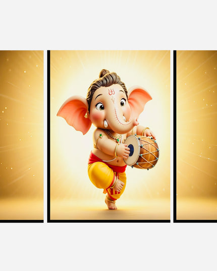 Ganesha 3 Panel Mdf Wall Frame Home Decor Religious Art 16.5x12in (1 Pc)