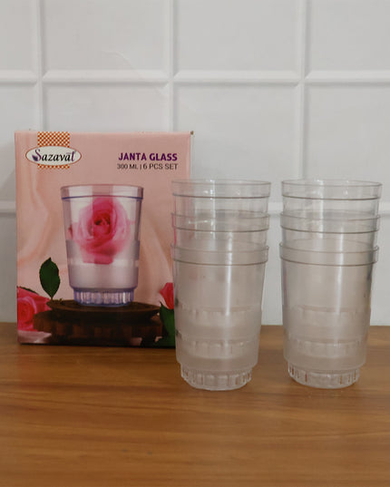 Transparent Janta Drinking Glass Set (300ml 6 Pc Set)
