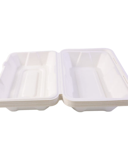 Vegnar Premium Bagasse Clamshell Food Box (10 Pc 9x6 Inch)