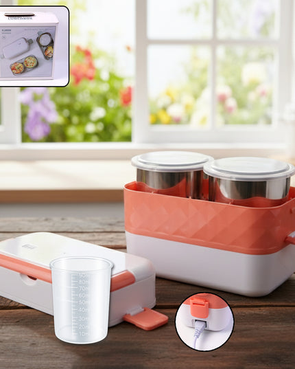 Electric Heated Lunch Box With Stainless Steel Inner Containers (1 Set)