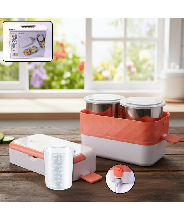 Electric Heated Lunch Box With Stainless Steel Inner Containers (1 Set)