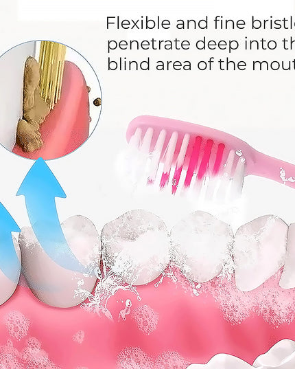 12814 2-in-1 Tooth Brush With Tongue Scraper Soft Bristle  Long Handle (8pcs) Soft Toothbrush
