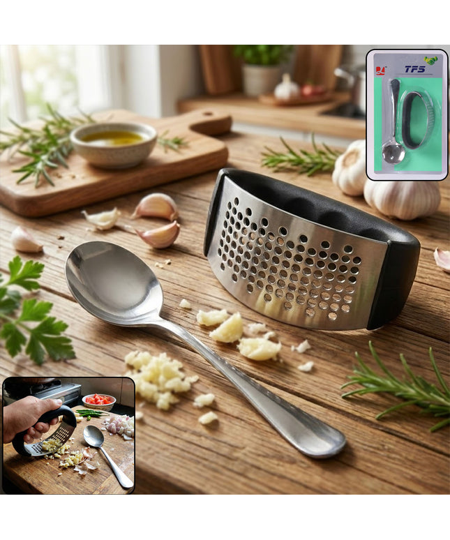 Heavy-duty Garlic Press Tool With Spoon Set (2 Pc Set)
