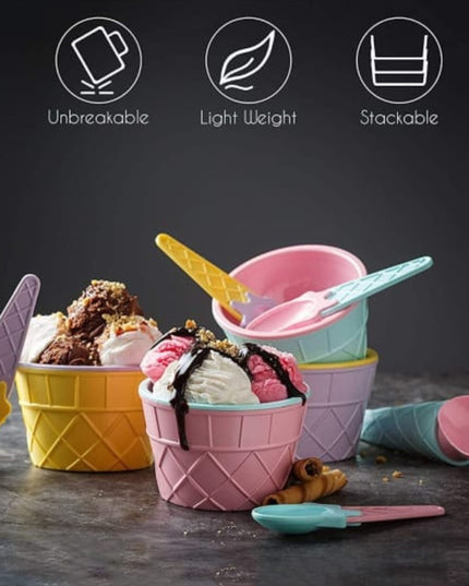 5322 Ice-cream Waffle Spoon Bowel Cup Set  Premium Ice Cream Set  Ice-cream Bowel With Spoon  6 Units Couple Bowl Set  Color Box