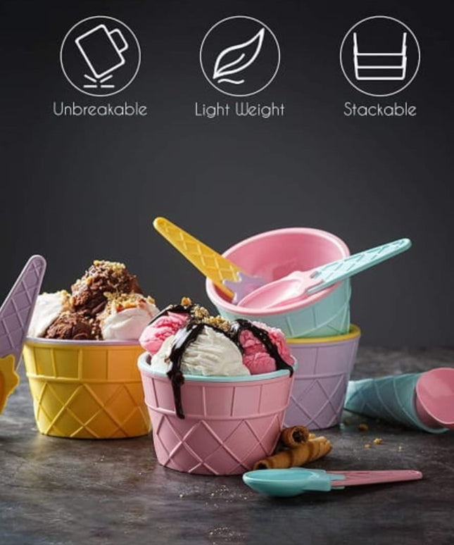 5322 Ice-cream Waffle Spoon Bowel Cup Set  Premium Ice Cream Set  Ice-cream Bowel With Spoon  6 Units Couple Bowl Set  Color Box