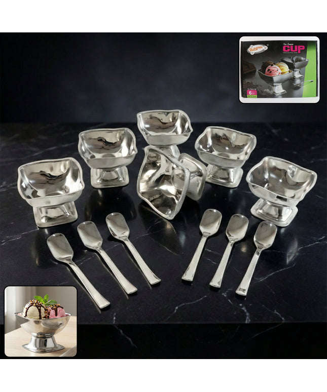 Premium Stainless Steel Ice Cream Cup With 6 Spoon Set (6 Pc Set)