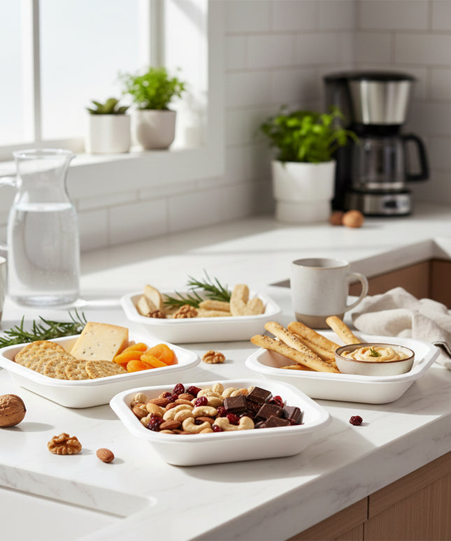 Disposable Square Food Serving Tray Set (10 Pc)