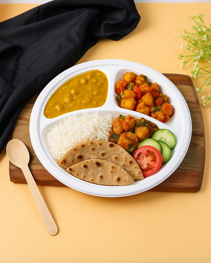 Freshee 10 Inch 3-compartment Round Compostable Bagasse Plate (10 Pc)