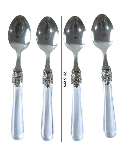 Premium Stainless Steel Dessert Spoon With Plastic Handle Set (4 Pc Set)