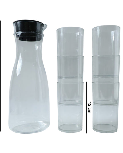 Prexo Plastic Water Jug And Drinking Glass Set (1 Jug 1000ml 6 Glasses 300ml)