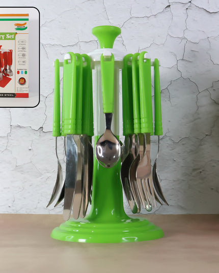 Stainless Steel Cutlery Set With Stand - (24 Pc)