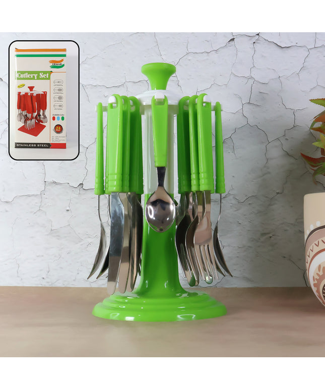 Stainless Steel Cutlery Set With Stand - (24 Pc)