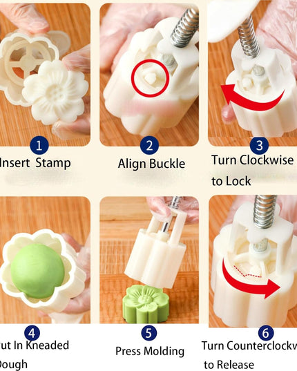 Mooncake Press Mold With 4 Stamps Set