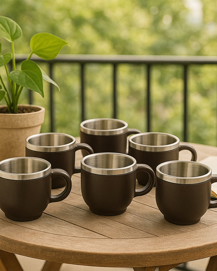 Apex Premium Double Wall Stainless Steel Cappuccino Mug Gift Set (6 Pc  100 Ml)