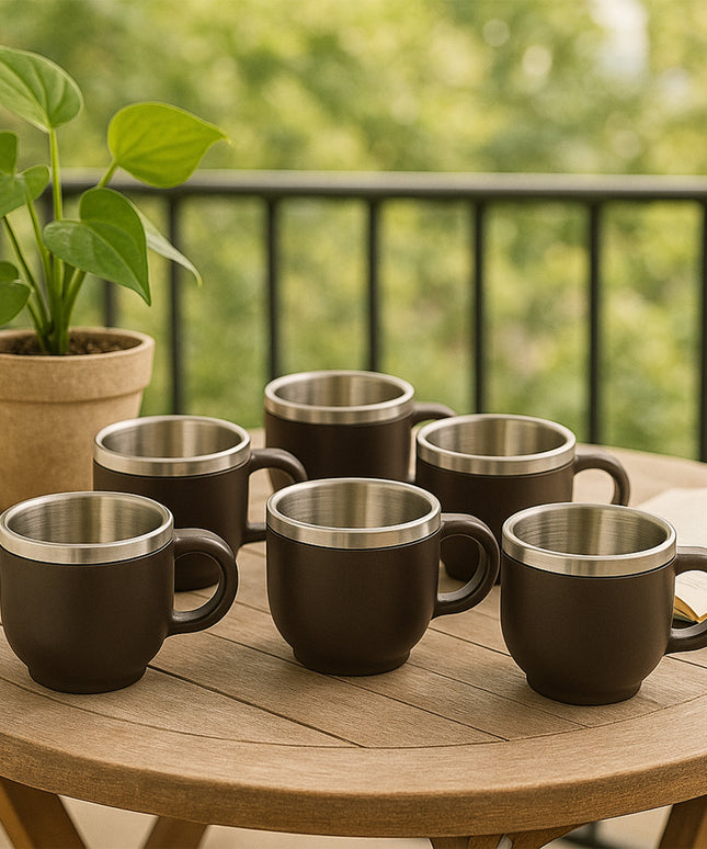 Apex Premium Double Wall Stainless Steel Cappuccino Mug Gift Set (6 Pc  100 Ml)