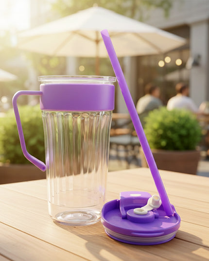 Kiddie Style Plastic Tumbler With Straw And Handle (500 Ml Approx)