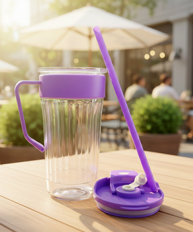 Kiddie Style Plastic Tumbler With Straw And Handle (500 Ml Approx)
