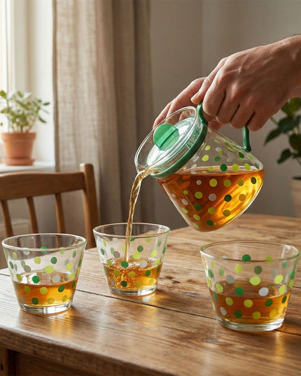 Elegant Glass Tea Pot With Matching Cups Set (1 Set)