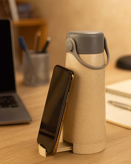 6951 High Portable Water Bottle Creative Wheat Fragrance Glass Bottle Water With Mobile Phone Holder Wide Mouth Glass Water 380ml (Moq - 80 Pc)