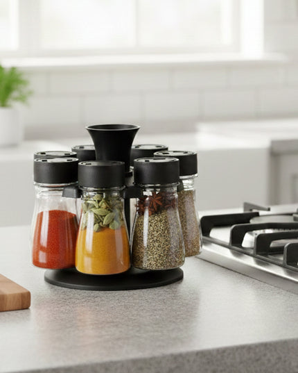 8 In 1 Revolving Plastic Spice Rack Set With Rotating Stand