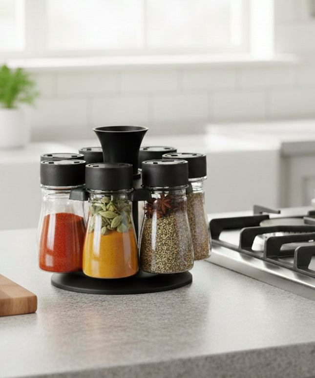8 In 1 Revolving Plastic Spice Rack Set With Rotating Stand