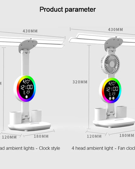 Rechargeable Table Lamp for Study, Desk Lamp Reading Light Led Table Light with Fan, Led Clock Dispaly Reading Lamp